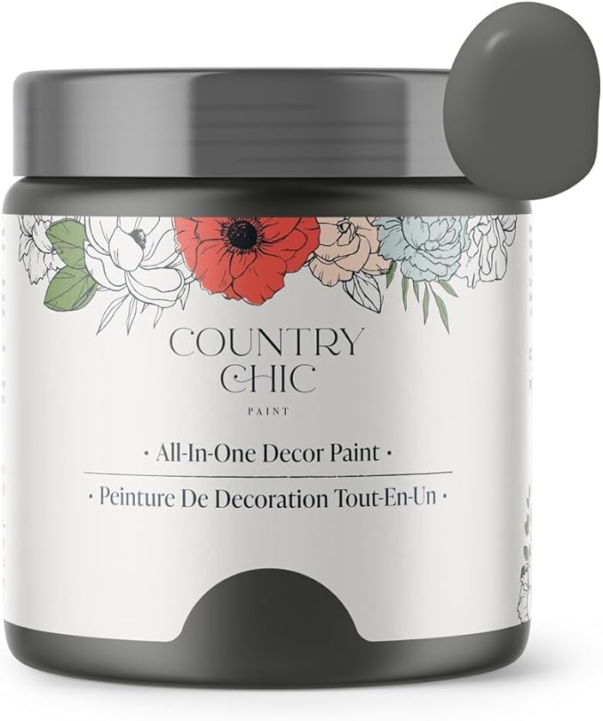 Country Chic All-in-One Chalk Paint for Furniture, Cabinets, Home Decor, Eco-Friendly, Matte Finish, Built-In Primer & Top Coat for Wood, Metal - Rocky Mountain (Charcoal Grey) - 8 oz (237 ml)