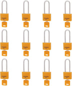 1-3/16 in. Small Aluminum Key Lock，Keyed Alike Padlocks with Long Shackle for School Gym Locker, Toolbox,12 Pack
