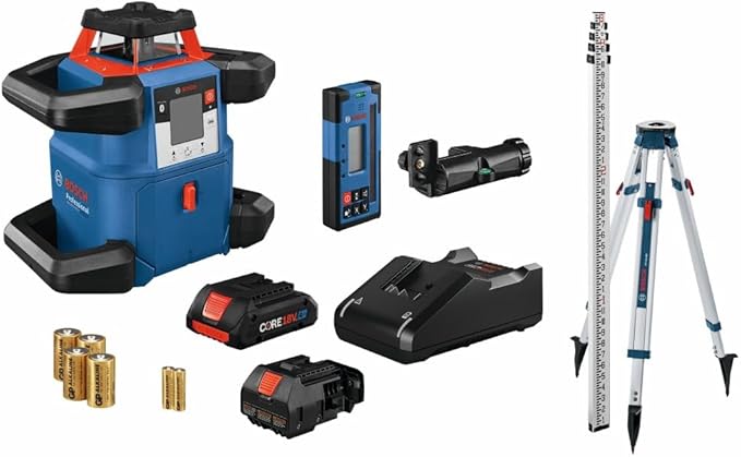BOSCH GRL4000-80CHK REVOLVE 18V Connected Self-Leveling Horizontal Rotary Laser Kit, Includes CORE18V 4 Ah Battery & Charger, Tripod, Grade Rod, Receiver, Carrying Case, & Accessories