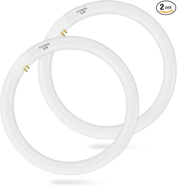 (2 Pack) FC12T9/DX 32 Watts 12 Inch T9 Round Fluorescent Circular Light Bulb, Daylight-6500K, FC12T9/DL 2100 Lumens G10Q 4-Pin Base 32W Circline Ceiling Lights