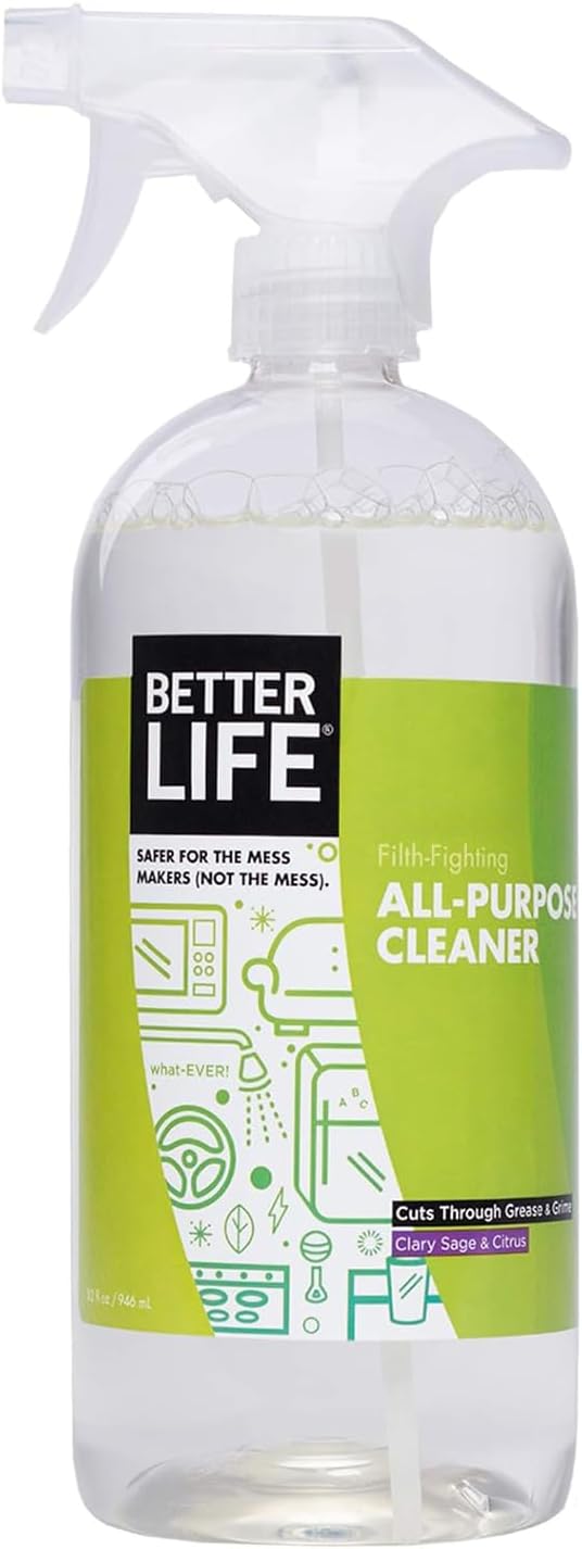 Better Life All Purpose Cleaner - Multipurpose Home and Kitchen Cleaning Spray for Glass, Countertops, Appliances, Upholstery & More - Multi-surface Spray Cleaner - 32oz Clary Sage & Citrus