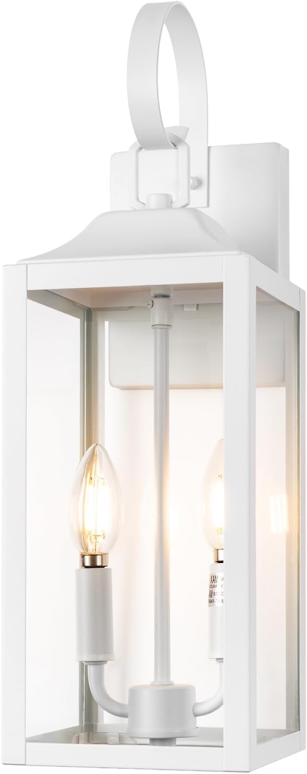 19" White Outdoor Wall Lantern 2-Light, Large Modern Wall Sconce Light Fixture, Industrial Porch Light with Glass, Waterproof Farmhouse Exterior Lamp