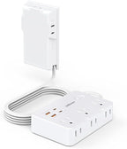 Power Strip Surge Protector with Outlet Cover, 6 AC Outlets Surge Protection, 4 USB Ports, 5ft Extension Cord, Wall Mount Flat Plug for Indoor Home Office Kitchen, White