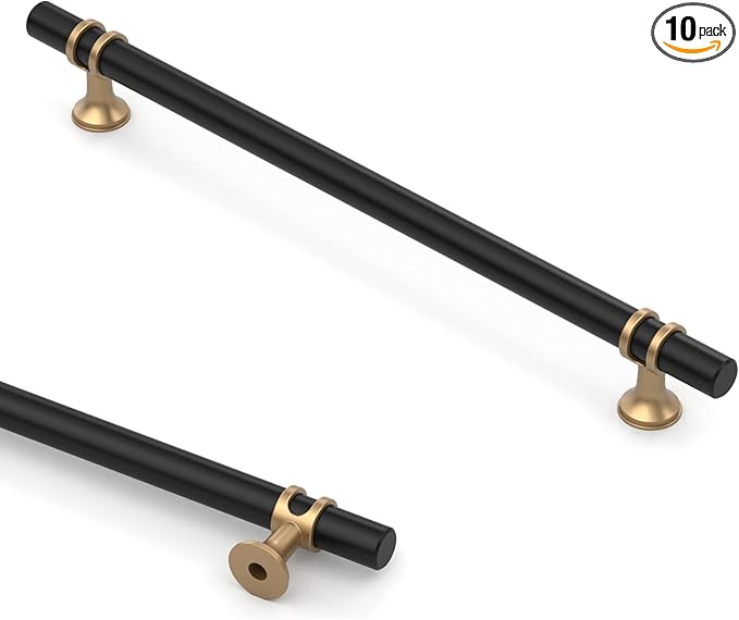Asidrama 10 Pack 12.6 Inch(320mm) Champagne Bronze and Matte Black Kitchen Cabinet Handles, Cabinet Pulls Kitchen Cabinet Hardware Cupboard Handles Drawer Pulls