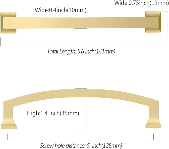 Asidrama 10 Pack 5 Inch(128mm) Brushed Gold Kitchen Cabinet Handles, Cabinet Pulls Kitchen Cabinet Hardware for Cupboard Drawer Pulls