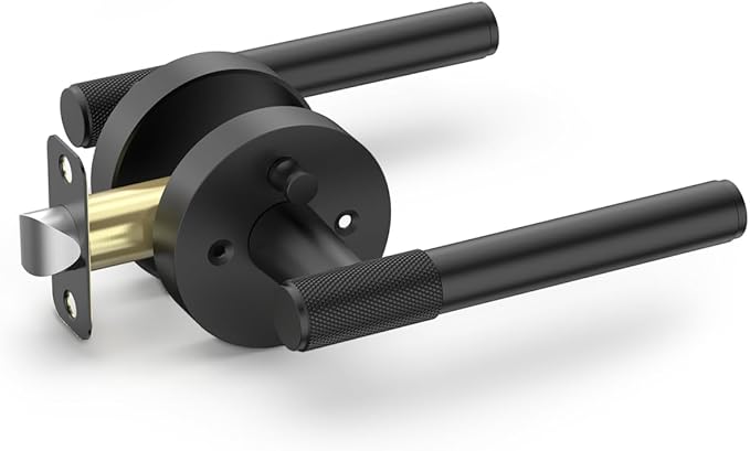 Asidrama 1 Pack Privacy Door Handles with Lock, Black Door Handles Interior for Bedroom or Bathroom, Heavy Duty Door Lever with Reversible Interior Door Handle for Left Right Sided Doors ADL0013