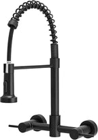 AIMADI Wall Mount Kitchen Faucet,Matte Black Kitchen Sink Faucet with Pull Down Sprayer,8 inch 2 Handle Commercial Faucet for Kitchen Laundry Room Restaurant