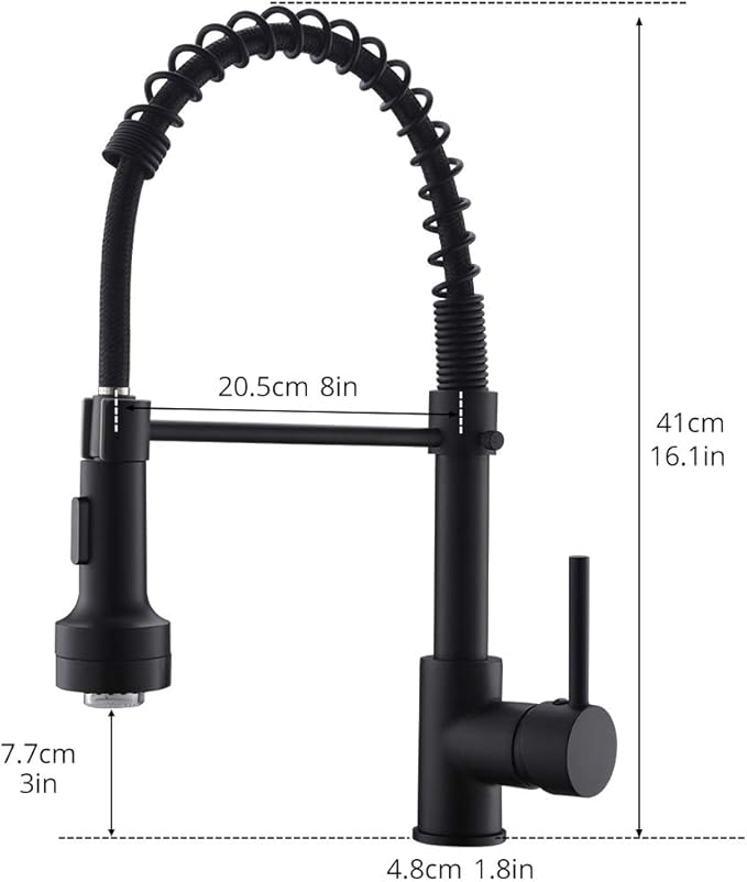 AIMADI Kitchen Faucet with Sprayer, Modern Single Handle Pull Down Sprayer Spring Matte Black Kitchen Sink Faucet with LED Light