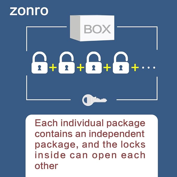 ZonRo Locks Laminated Steel Keyed Padlocks,Keyed Alike Locks, 1-9/16 inch Wide,Normal Shackle Padlocks, Pack of 12，Blue Hoop, for Hasp Latch, Sheds, Fences, Storage Locker, School, Gym…