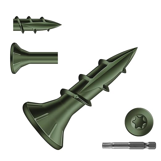 #8 x 5/8" Deck Screws (295Pcs) 1lb. Exterior Wood Screws. Carbon Steel, Green, Flat Head, Rust Resistant epoxy Coated, with T25 Star Bit