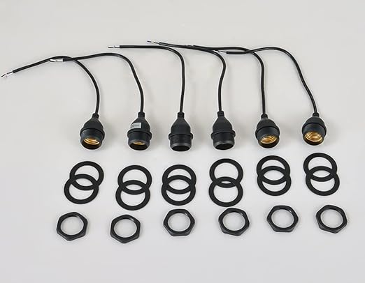 Light Socket with Cord Outdoor Light Socket Wire with E26/E27 Socket Light Bulb Socket with Cord Temporary Construction Lighting Waterproof Socket Corded (6 Pack) 1Foot 20Awg Ma6009