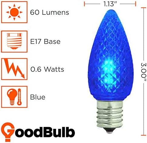 GoodBulb 0.6-Watt C9 Blue Diamond Faceted Holiday Light Bulbs Intermediate E17 Base 60 Lumens Christmas Lights Bulbs Ideal for Holiday Decorations Pack of 25 Bulbs