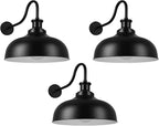 Outdoor Gooseneck Barn Light,16 Inch Dome Outdoor Wall Sconce Farmhouse Exterior Wall Mount Light Vintage Wall Lighting Fixture Industrial Black Wall Lantern for Porch, Entryway, Garage, 3 Pack