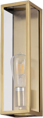 Outdoor Light Fixture, Exterior Wall Sconce, Brushed Brass Frame Wall Light with Clear Glass Shade for Porch, Garage, Patio, Doorway, Hallway