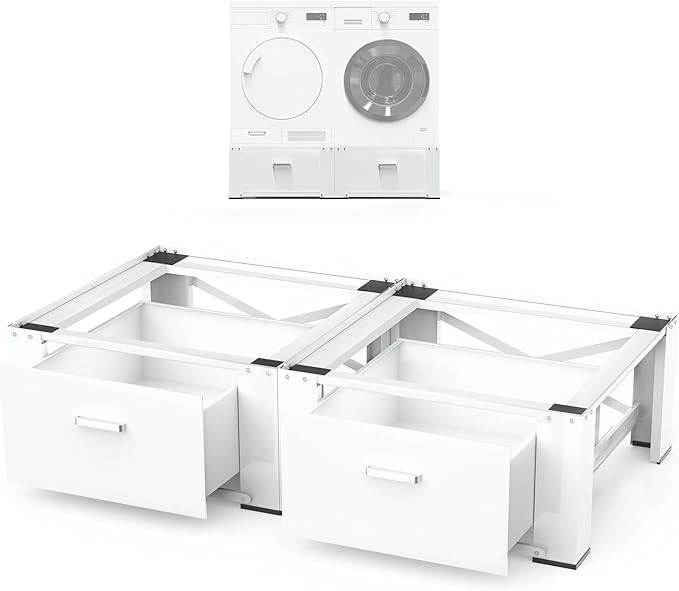 SKM 2-Pack 29" Washer & Dryer Pedestal Stand with Storage Drawer | Heavy-Duty Steel, 700LB Capacity | 14.3" Ergonomic Height, White