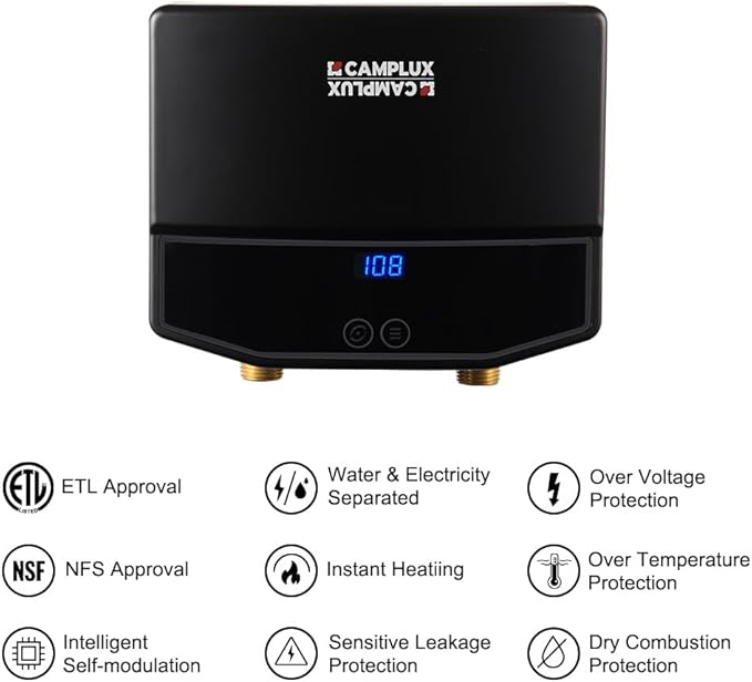 CAMPLUX Tankless Water Heater Electric, Point of Use Instant Hot Water Heater, 3.5kW (TE04B) 120V for Sink with Self Modulating Technology, Black