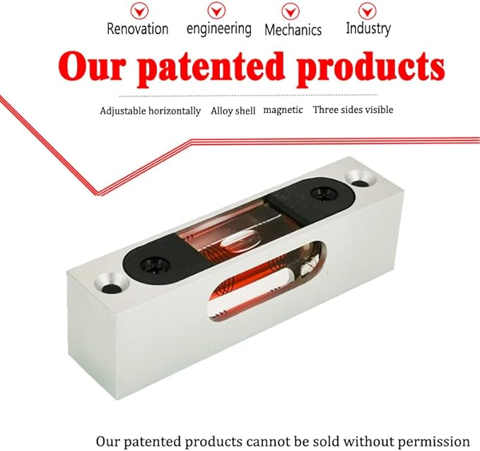 Metal high-precision adjustable level, small level bar level, bubble, square three line bubble, magnetic (red （No night light）)
