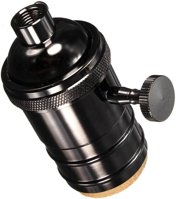 2 Pack Lamp or Fixture Replacement, E26/ E27 Solid Brass Industrial Light Socket Vintage Edison Pendant Lamp Copper Holder with Switch (Black)