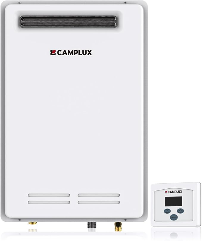 CAMPLUX Climatech 5 199,000 BTU Tankless Water Heater Gas Outdoor, 6.86 GPM Instant On Demand Gas Tankless Hot Water Heater Natural Gas, 3-6 Persons Whole House, Outdoor Installation, White, CSA