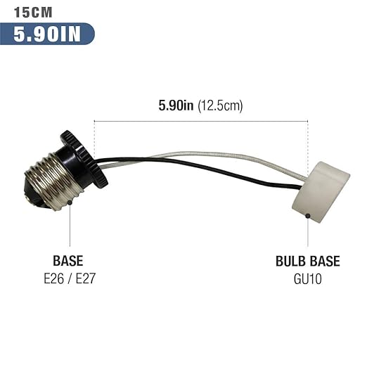 Light Socket Bulb Extender for E26 E27 Adapter to GU10 lamp with 5.9 inch Cable