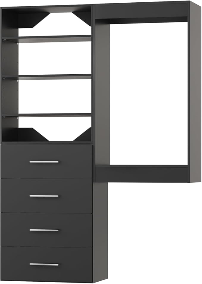 Modular Closet, 40" Wide Wardrobe Organizer with Tower and Drawers, Wood, Wall Mounted, Bedroom, Black