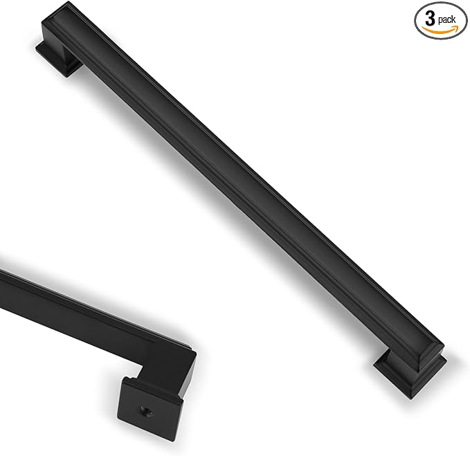 3 Pack 6.3 Inch(160mm) Hole Center Matte Black Modern Cabinet Pulls Kitchen Cabinet Handles Kitchen Cabinet Hardware Timeless Drawer Pulls for Dresser Cupboard Wardrobe, M-Black(6.3x3)