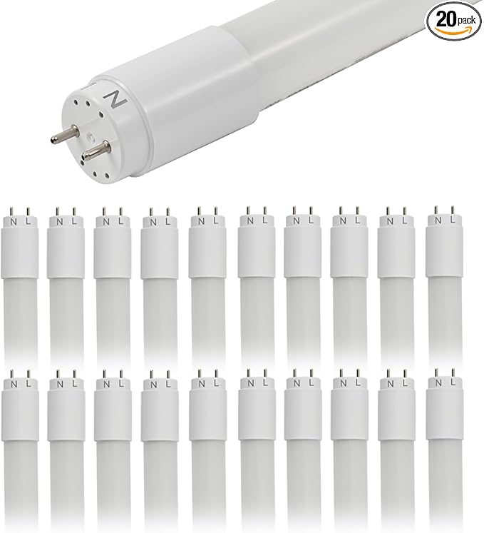 20 Pack 4FT LED T8 Type A+B Tube Lights, 24W, 5000K, Single or Double End Powered, Plug and Play or Ballast Bypass, 4 Foot T10 T12 Fluorescent Bulbs Replacement, Milky Cover