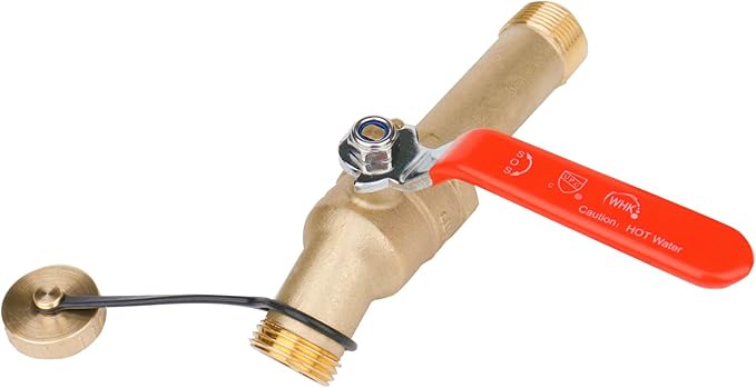 WHK Water Heater Drain Valve 3/4"MIP X 3/4" Male GHT Full Port Connection to drain or Flush Hot Water Heater Faster and Easy(Lead-Free Brass,3 Inch Shank with Long Handle)