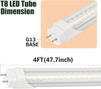 12 Pack 4FT T8 LED Tube Light 40W G13 Bi-Pin Cap 6000K Cool White with Dual Row LEDs T8 T10 T12 Fluorescent Light Bulbs Replacement 4 Foot Shop Lights, Dual-End Powered