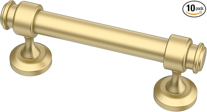 Alzassbg 10 Pack Matt Gold Cabinet Pulls, 3 Inch(76mm) Hole Centers Cabinet Handles Kitchen Hardware Straight Bar for Cabinets and Drawer AL3082MGP