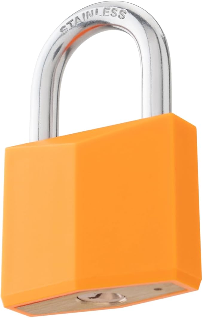 6-Pack Keyed Alike Locks, Orange Covered Brass Keyed Padlock with Stainless Steel Shackle, 1-9/16 Inch Lock Body, Rustproof Locks for Luggage Gate Fence Hasp Cabinet Toolbox Gym School Locker