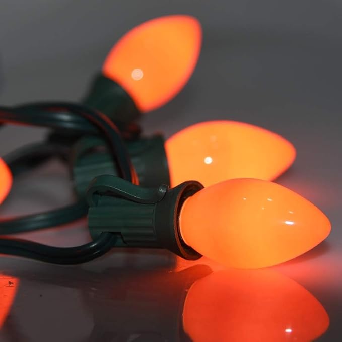 SUNSGNE C7 LED Christmas Orange Light Bulbs, 25 Pack Orange Replacemet Light Bulbs for Christmas Halloween Decor, E12 Candelabra Base, 0.6 Watt