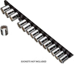 ARES 70084-1/4-Inch Drive Black Aluminum Socket Organizer - Store up to 16 Sockets and Keep Your Tool Box Organized - Sockets Will Not Fall Off this Rail