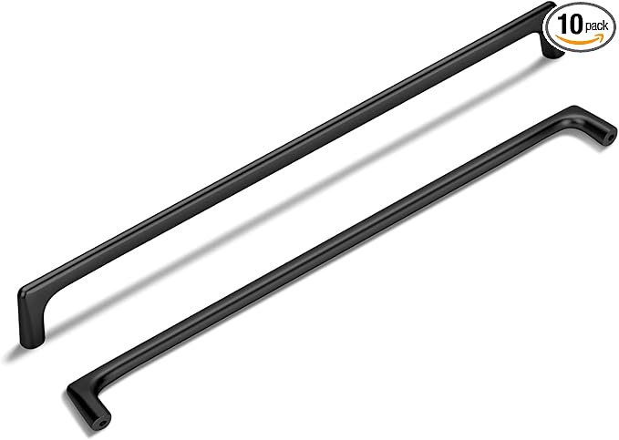 10 Pack 12.6 Inch(320mm) Hole Center Matte Black Modern Drawer Pulls Timeless Cabinet Pull Handle Vanity Pull Handle Classic Kitchen Cabinet Hardware, Screws Included, M-Black(12.6x10)