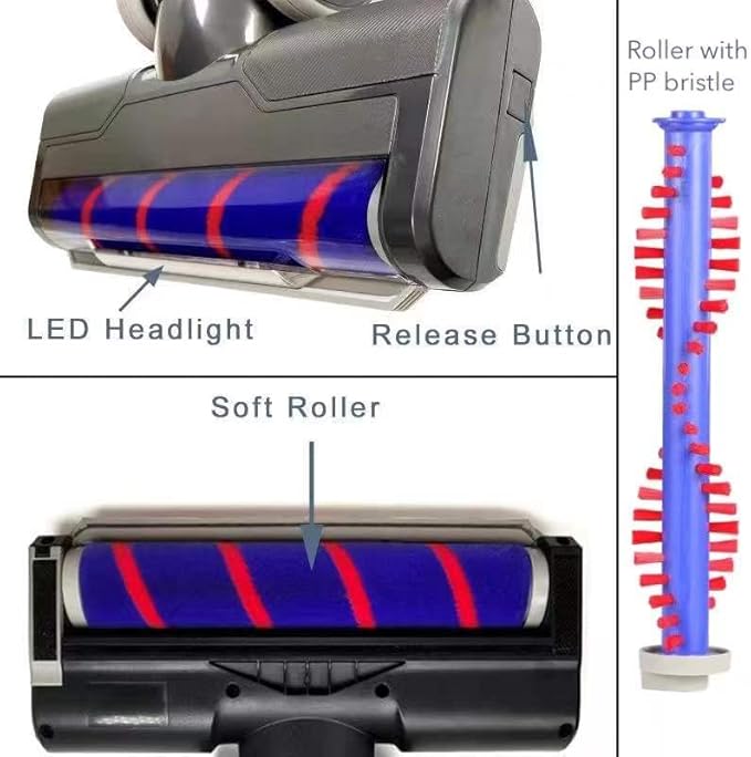 Upgraded Hardwood Floor Vacuum Attachments with Headlights for dyson V10 V11,Replacement Parts Motorhead for Dyson ,Soft Roller &PP Bristle Motorized Brush Accessories for Marble,Carpet,Rug Cleaning.