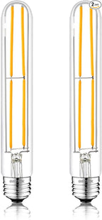 7.3 Inch E26 Led Bulb 6W Dimmable, 2700K Soft White Edison Bulbs 800LM, Equal 80 Watt Tubular T10 T9 Long Clear Glass Light Bulb for Rustic Pendant Industrial Pipe Wall Sconces - 2Pack