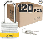 LanuBe Lock Laminated keyed Padlock (1-9/16", 40mm), keyed Alike Locks, Long Shackle,Marked Yellow Plastic Hoop, Pack of 120