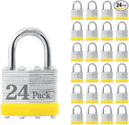 ZonRo Locks Laminated Steel Keyed Padlocks,Keyed Alike Locks, 1-9/16 inch Wide,Normal Shackle Padlocks, Pack of 24，Yellow Hoop, for Hasp Latch, Sheds, Fences, Storage Locker, School, Gym