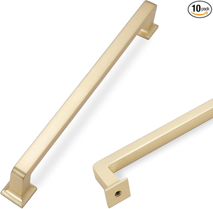 COTYKILEY 10 Pack 7.5 Inch(192mm) Brushed Brass Cabinet Handles Gold Kitchen Cabinet Pulls Cabinet Door Handles Kitchen Cabinet Hardware Cupboard Drawer Pulls Dresser Handles
