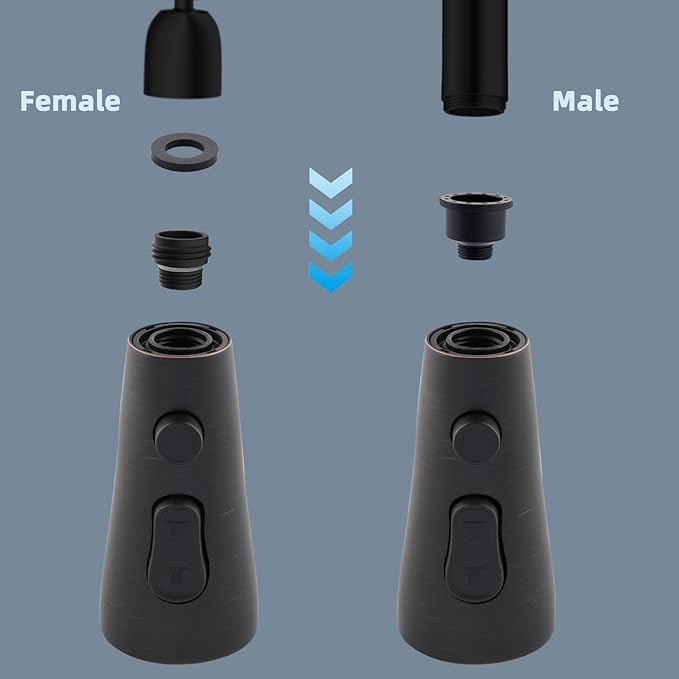 iFealClear Unversal Metal Kitchen Faucet Head Replacement, 3 Modes Pull Down Kitchen Sink Sprayer Head, Compatible with Moen, Delta, American Standard Faucets, 15 Adapters, Oli Rubberd Bronze