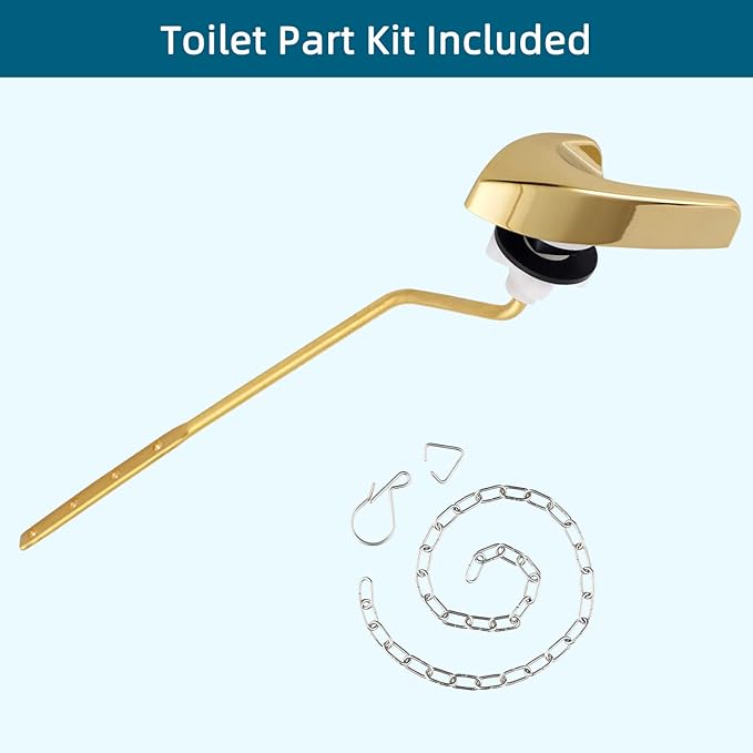 Universal Metal Side Mount Toilet Handle Replacement Kit Compatible with Kohler K-GP30324-CP/Glacier Bay Toilet with 1pc Flapper Chain, Toilet Flusher Lever, Shiny Gold