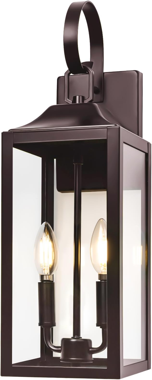 19" Oil Rubbed Bronze Outdoor Wall Lantern 2-Light, Large Modern Wall Sconce Light Fixture, Brown Porch Light with Glass, Waterproof Farmhouse Exterior Lamp Lighting