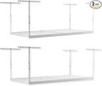 SafeRacks Overhead Garage Storage Rack, Heavy Duty Racks for Garage w/ 600 lb Capacity, Easy Garage Storage Adjustable Storage Rack Ceiling Mount Storage for Garage 4x8 White, 12"-21" (2 Pack)