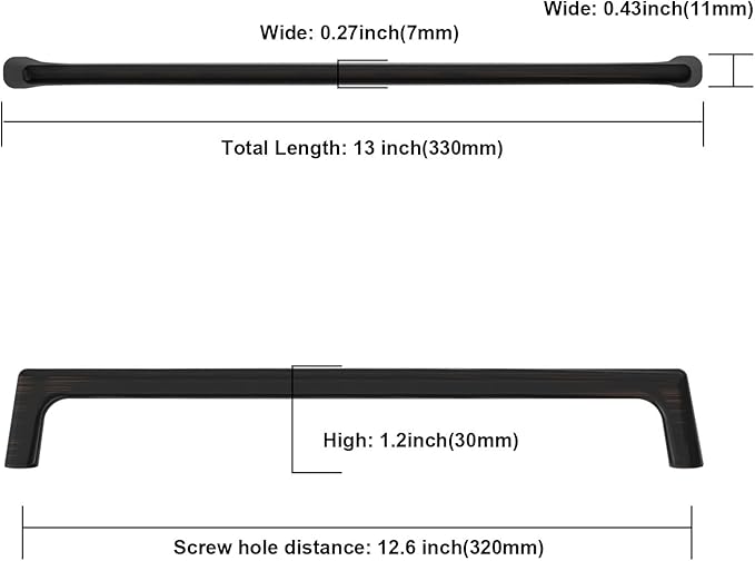 6 Pack Oil Rubbed Bronze Cabinet Pulls - 12.6 Inch Wardrobe & Cabinet Handles - Bronze Kitchen & Drawer Handle
