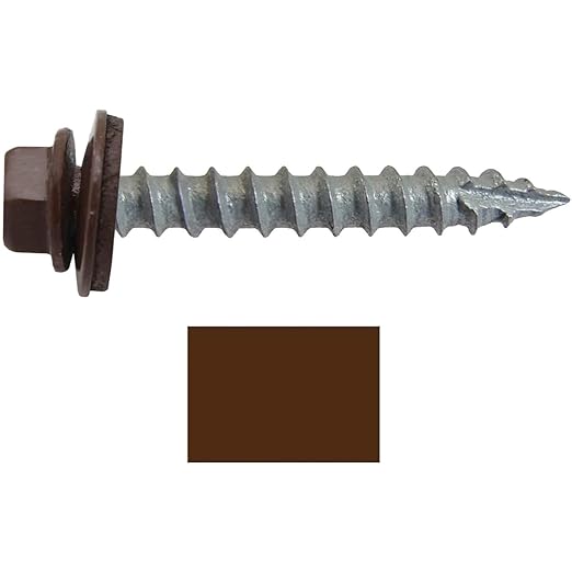 #14 Metal ROOFING SCREWS: (250) Screws x 1-1/2" BROWN Hex Washer Head Sheet Metal Roof Screw. Self starting/tapping EPDM washer. Colored head for corrugated roofing