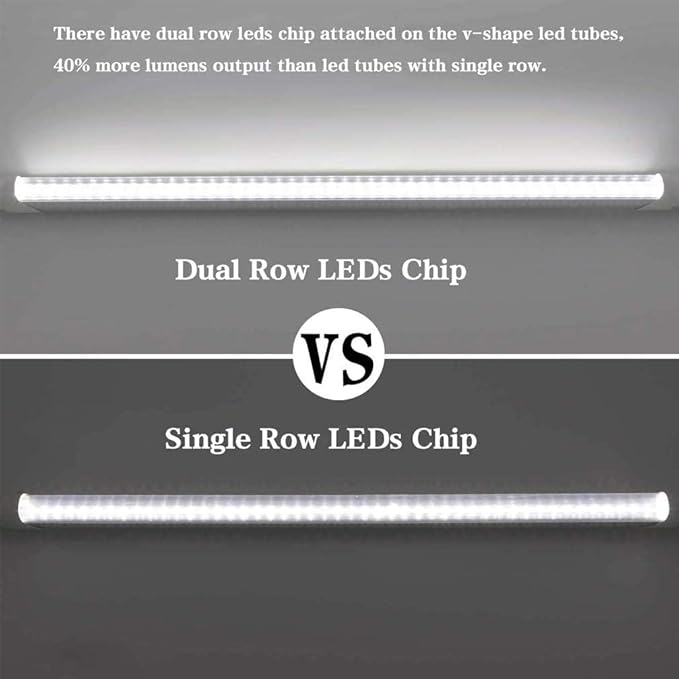 6 Pack 6FT T8 LED Tube Light 40W G13 Bi-Pin Cap Cool White with Bright Dual-Row LEDs T8 T10 T12 Fluorescent Light Bulbs Replacement 6 Foot Shop Lights