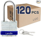 LanuBe Laminated Padlock 1-9/16inch (40mm) Long Shackle 120 Pack Keyed Alike, Blue Plastic Hoop, Bulk Locks for Warehouse, School