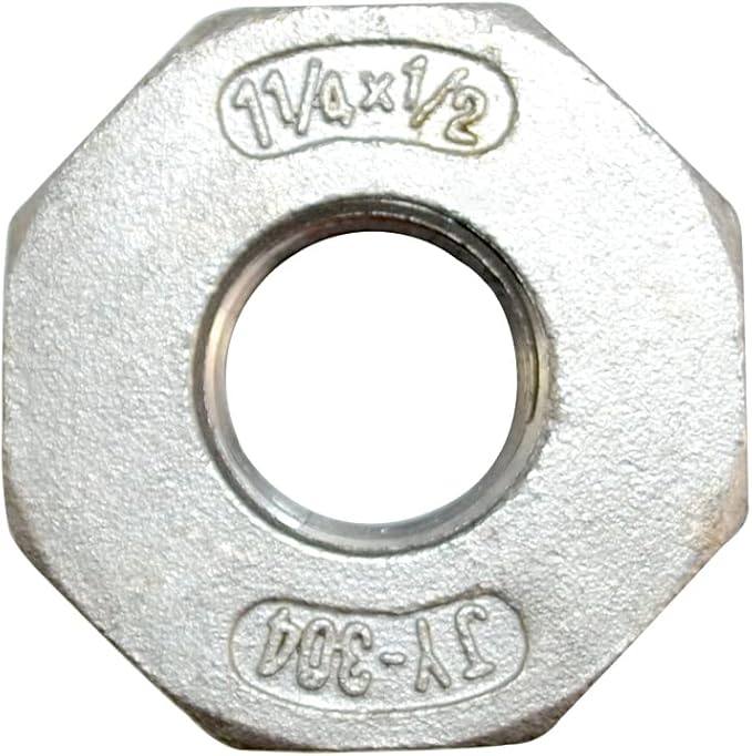 1-1/4" Male NPT to 1/2" Female NPT Female Reducing/Reducer Bushing Pipe Fitting,Adapter,Stainless Steel SS 304 Hex Bushing