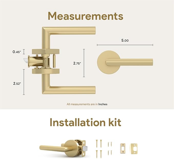 Mega Handles Ronn Passage Lever Door Handle Set for Hallway, Closet and Bathroom, Heavy Duty Door Levers, Fits All Standard Door Sizes, Screws Included - Satin Brass (1 Pack)