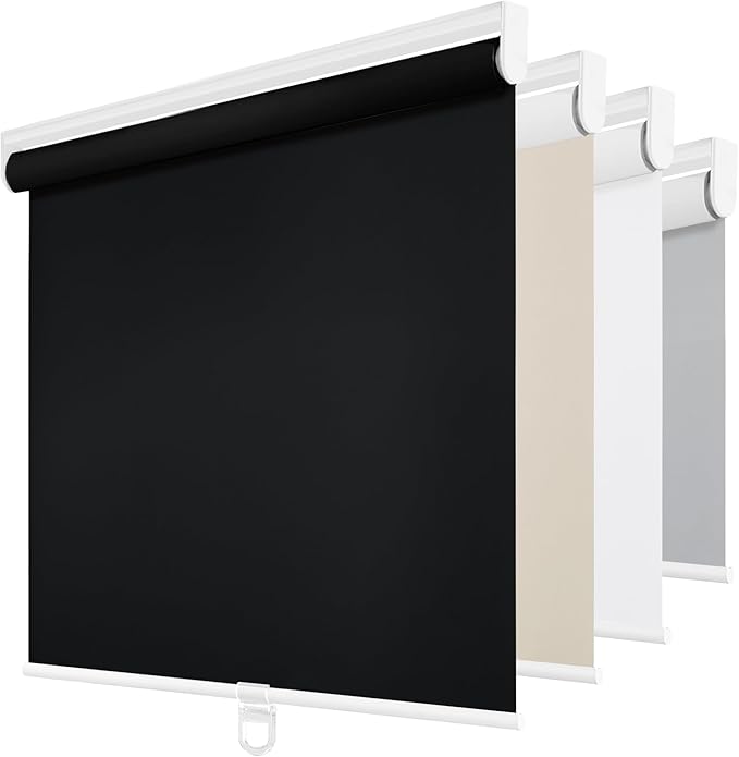 ChrisDowa Cordless Blackout Roller Shades for Windows, Thermal Insulated UV Protection Pull Down Shades, Total Blackout Window Blinds for Home, Office, Bedroom, Door (30" W x 72" H, Black)